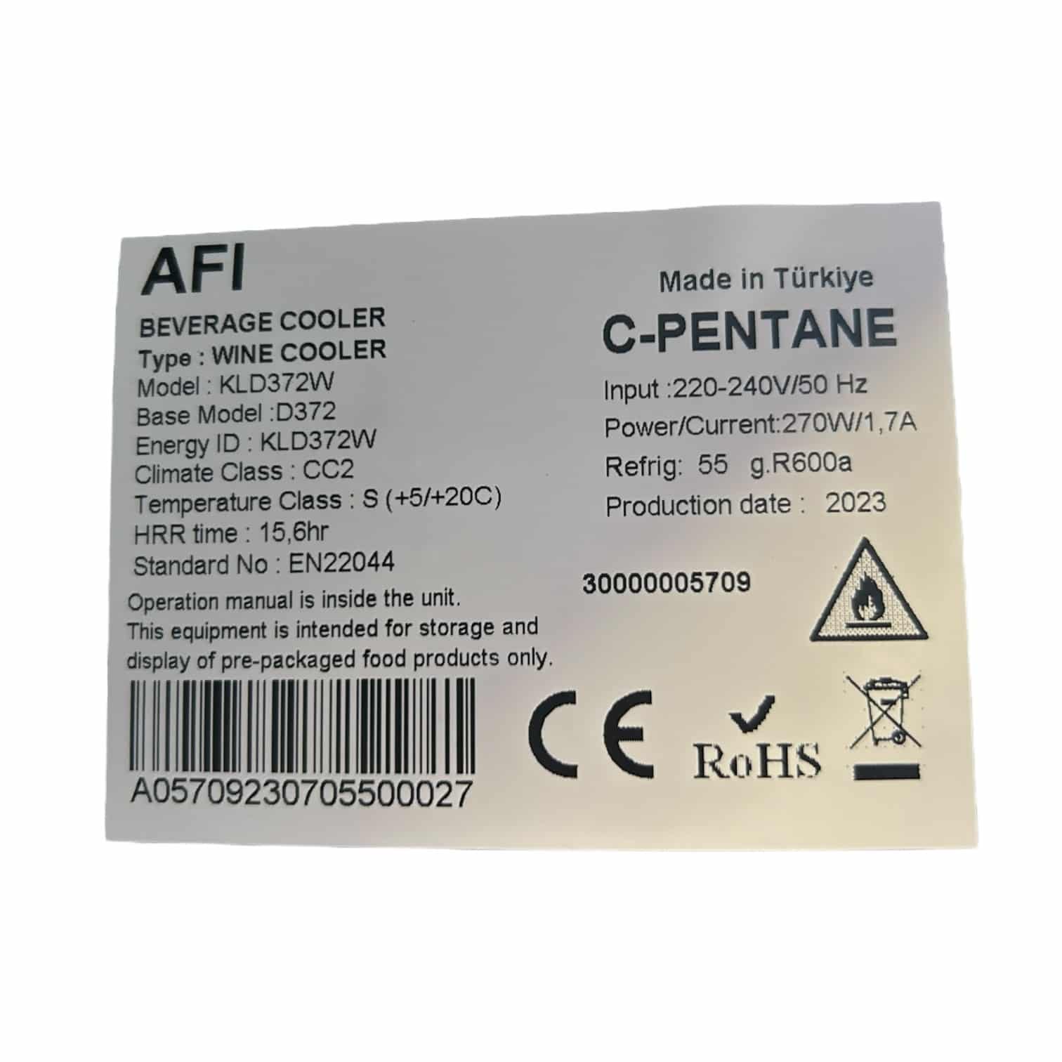 image00124 Cave à vin AFI neuf déclassé plaque signalétique